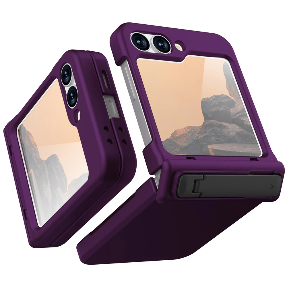 GW18 For Samsung Galaxy Z Flip7 FE 5G / Flip6 5G Case Rubberized Hard PC Kickstand Phone Cover - Dark Purple - Image 2
