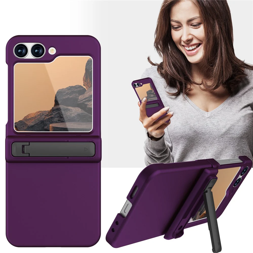 GW18 For Samsung Galaxy Z Flip7 FE 5G / Flip6 5G Case Rubberized Hard PC Kickstand Phone Cover - Dark Purple - Image 6
