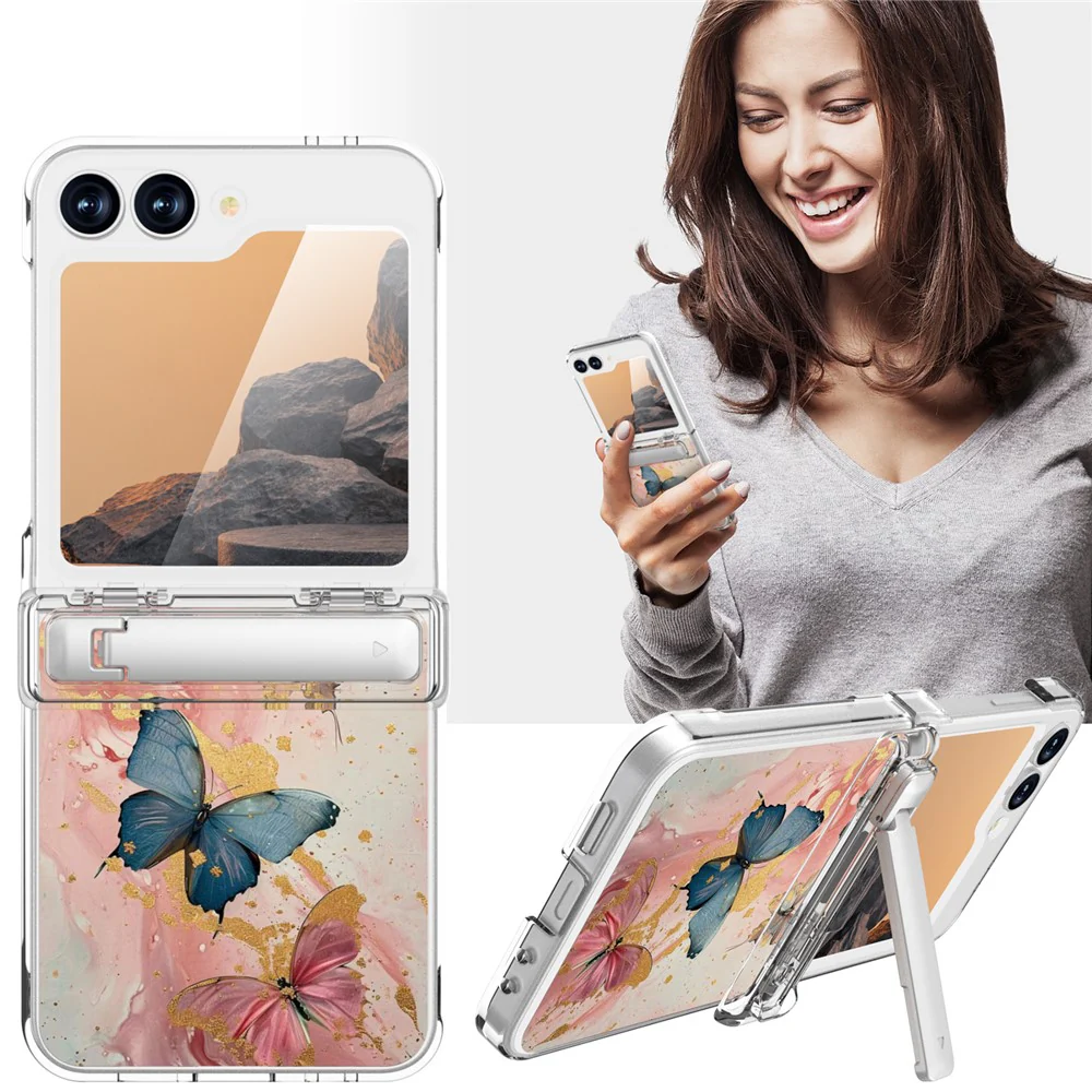 GW181 For Samsung Galaxy Z Flip7 FE 5G / Flip6 5G Case with Pattern Design Kickstand Hard PC Phone Cover - Butterfly - Image 6