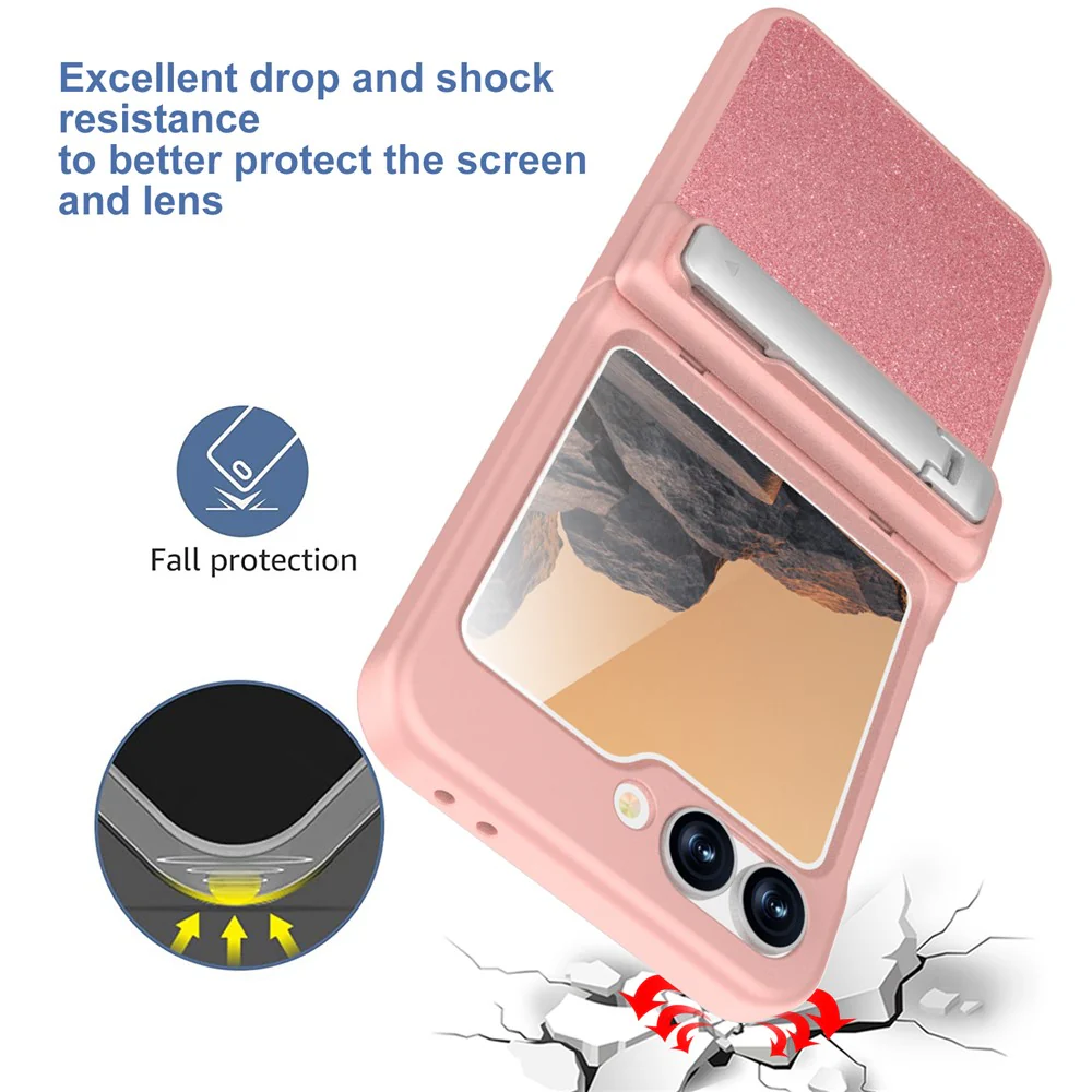 GW181 For Samsung Galaxy Z Flip7 FE 5G / Flip6 5G Case with Pattern Design Kickstand Hard PC Phone Cover - Rose Gold - Image 4
