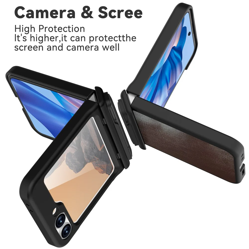 GW181 For Samsung Galaxy Z Flip7 FE 5G / Flip6 5G Kickstand Case Crazy Horse Texture PU PC Phone Back Cover - Dark Brown - Image 6