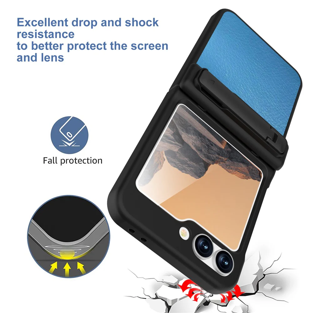 GW181 For Samsung Galaxy Z Flip7 FE 5G / Flip6 5G Kickstand Case Litchi Texture PU + PC Phone Back Cover - Baby Blue - Image 3
