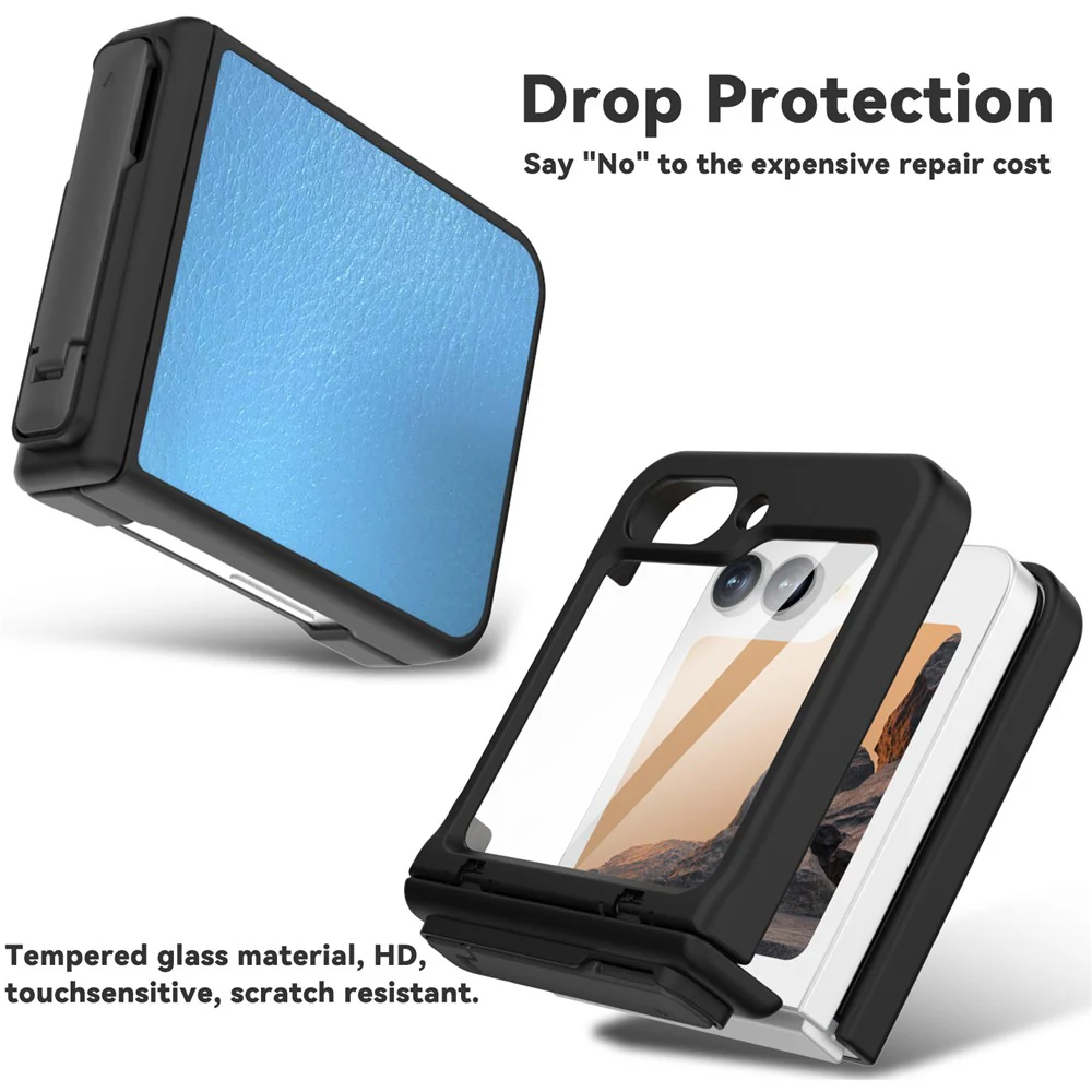 GW181 For Samsung Galaxy Z Flip7 FE 5G / Flip6 5G Kickstand Case Litchi Texture PU + PC Phone Back Cover - Baby Blue - Image 4