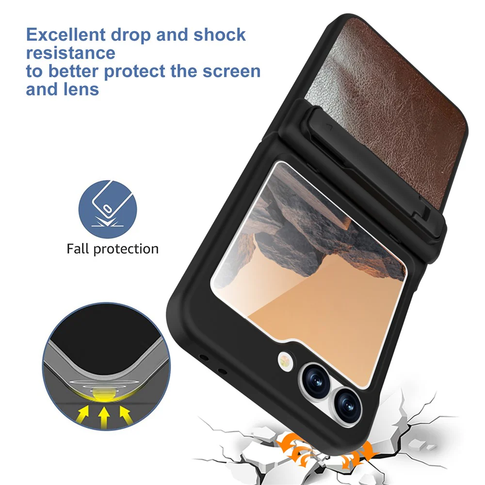 GW181 For Samsung Galaxy Z Flip7 FE 5G / Z Flip6 5G Case Crazy Horse Texture PU+PC Phone Cover with Kickstand - Dark Brown - Image 6
