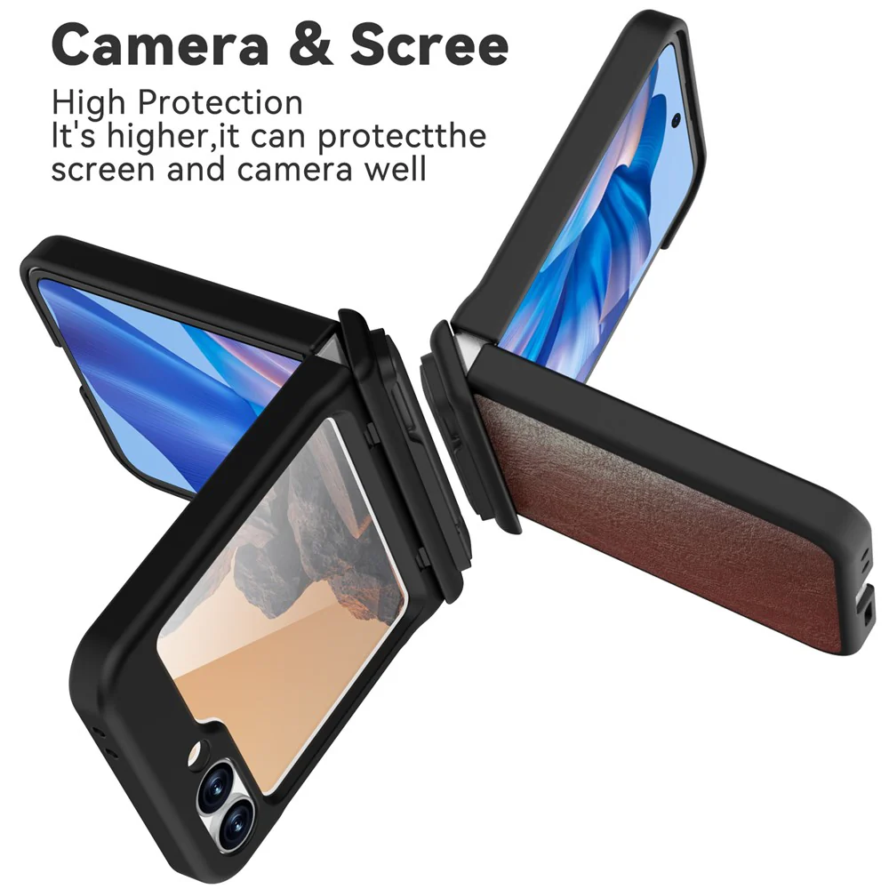 GW181 For Samsung Galaxy Z Flip7 FE 5G / Z Flip6 5G Case Crazy Horse Texture PU+PC Phone Cover with Kickstand - Orange Red - Image 5