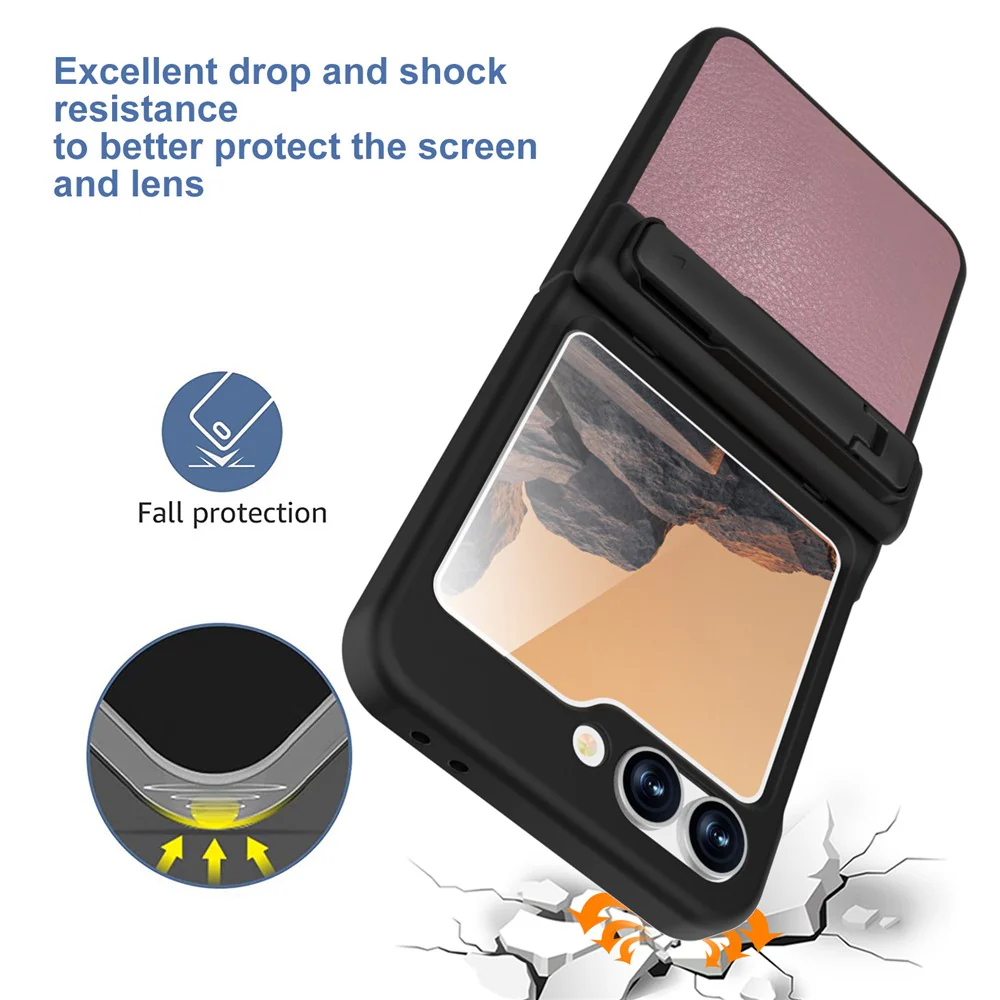 GW181 For Samsung Galaxy Z Flip7 FE 5G / Z Flip6 5G Case Litchi Texture PU+PC Kickstand Phone Cover - Light Pink - Image 6