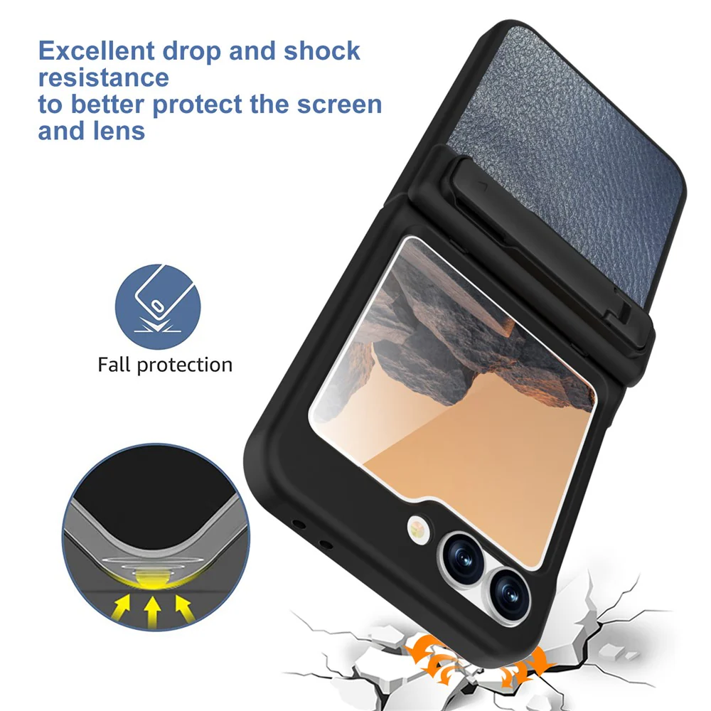 GW181 For Samsung Galaxy Z Flip7 FE 5G / Z Flip6 5G Case Litchi Texture PU+PC Kickstand Phone Cover - Slate Blue - Image 6
