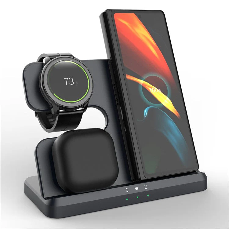 GY-Q10B 3-in-1 Fast Charger Pad Wireless Charging Station for Qi Standard Phone / Samsung Galaxy Watch / Earphone - Black - Image 3