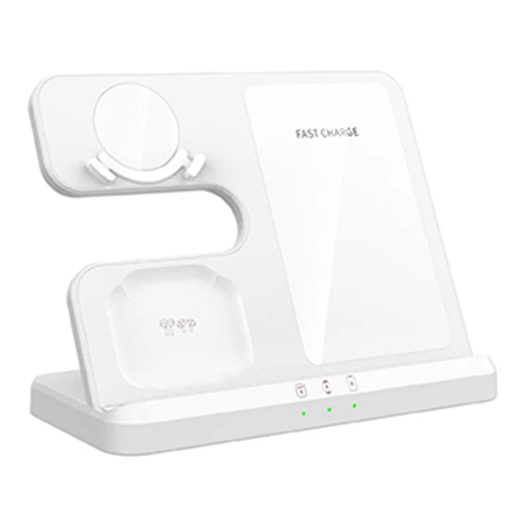 GY-Q10B 3-in-1 Fast Charger Pad Wireless Charging Station for Qi Standard Phone / Samsung Galaxy Watch / Earphone - White - Image 2