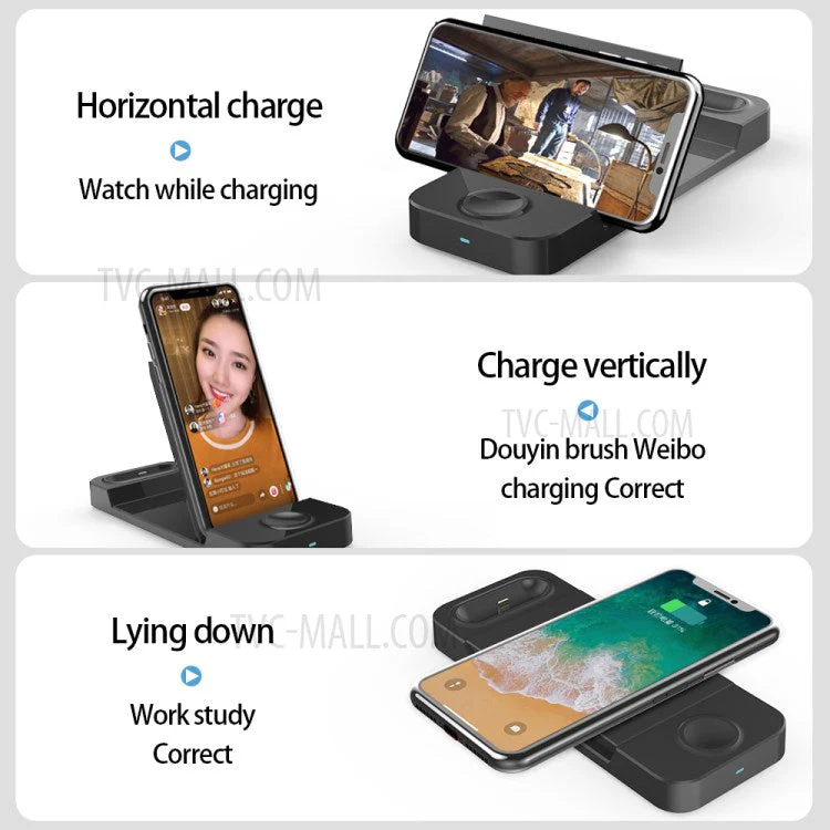H12 Foldable 3 in 1 Wireless Charger Station 15W Fast Charging Stand Holder for iPhone/Apple Watch/Earphone - Image 5