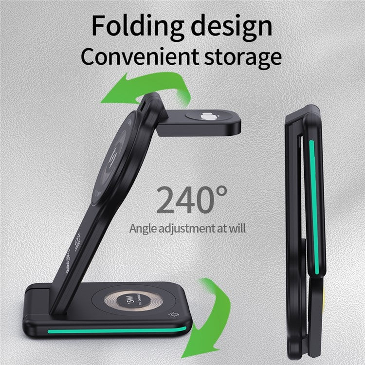 H60 Foldable Night Light Magnetic Wireless Charger for iPhone 12-15 Series  /  iWatch  /  AirPods Charging Stand - Image 4