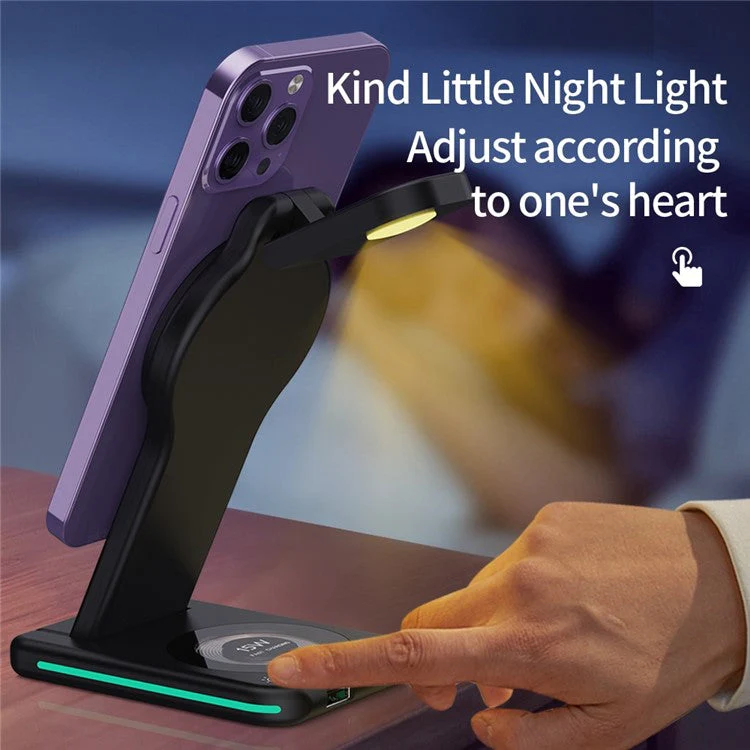 H60 Foldable Night Light Magnetic Wireless Charger for iPhone 12-15 Series  /  iWatch  /  AirPods Charging Stand - Image 5