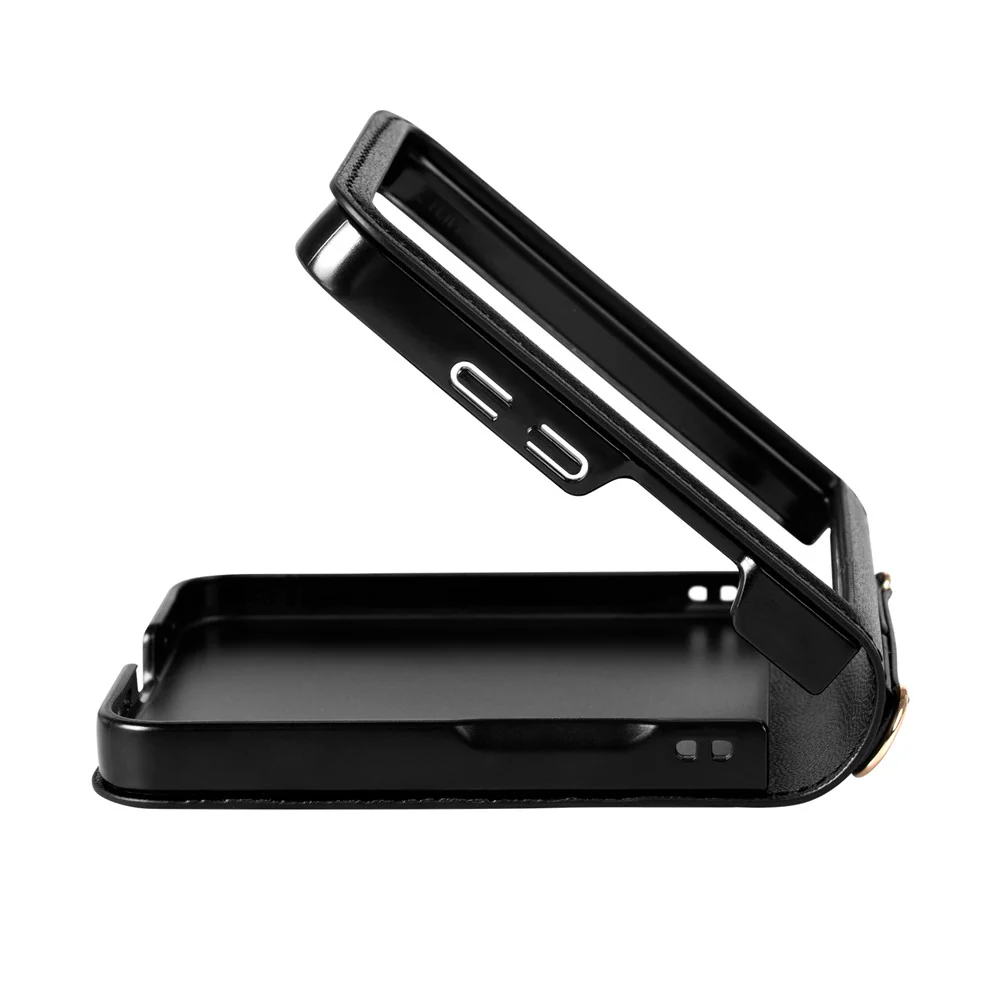 HANMAN Mill Series for Samsung Galaxy Z Flip7 5G Case Card Slots PU Leather Phone Cover - Black - Image 3
