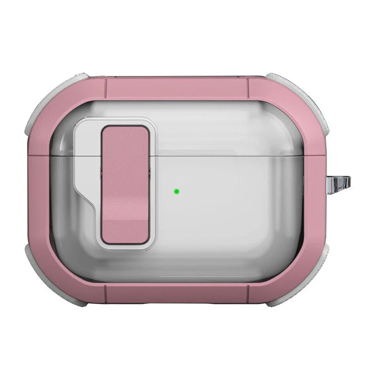 Hard PC Case for AirPods Pro 2 Bluetooth Earbuds Charging Case Cover with Hanging Buckle - Pink
