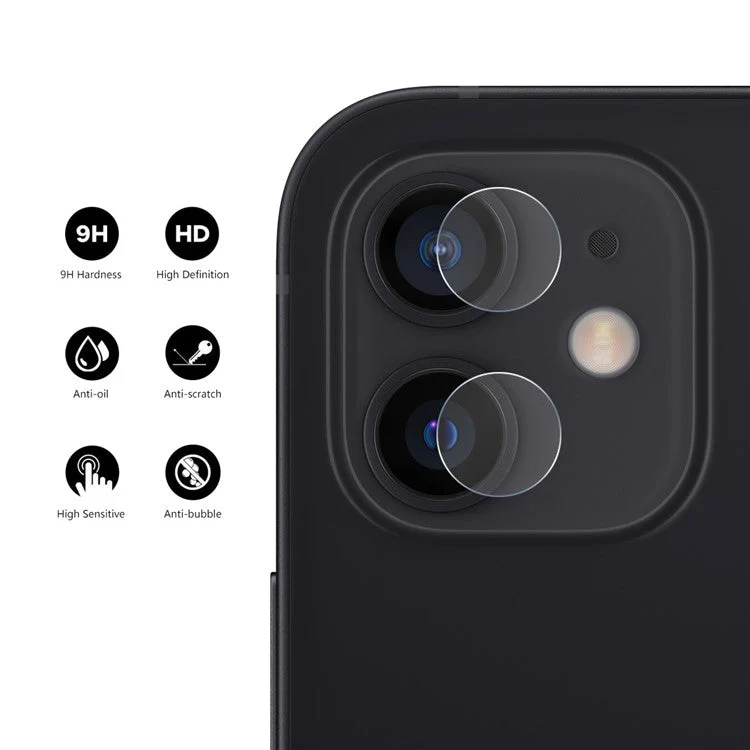 HAT PRINCE 0.2mm 9H 2.15D Arc Edges Tempered Glass Film Camera Lens Protector 2Pcs/Group for iPhone 12 / 12 mini - Image 2
