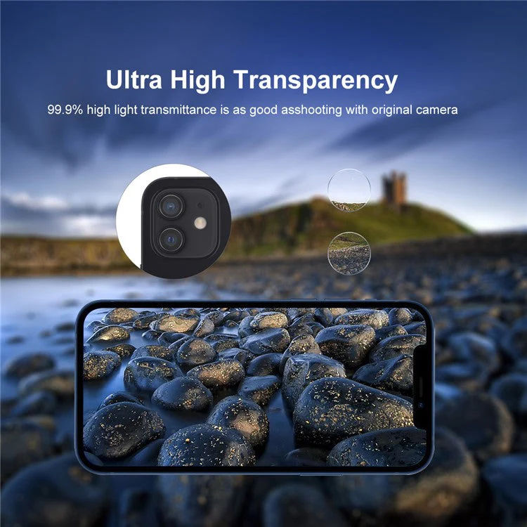 HAT PRINCE 2 Group/Set 0.2mm 9H 2.15D Arc Edges Tempered Glass Film Camera Lens Protector 2Pcs/Group for iPhone 12 / 12 mini - Image 4