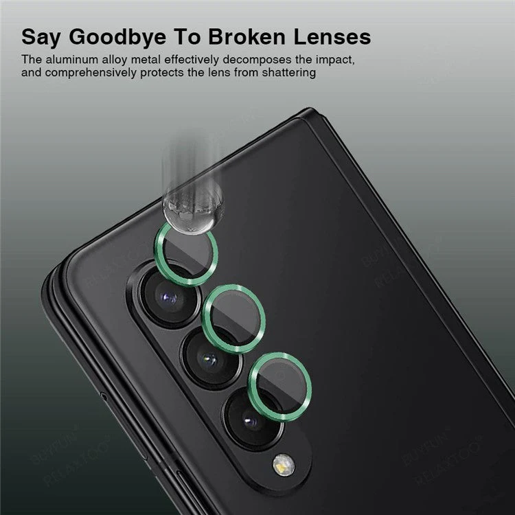 HAT PRINCE ENKAY For Samsung Galaxy Z Fold4 5G 1 Set Camera Lens Protector Tempered Glass Aluminum Alloy Ring HD Clear Lens Film - Silver - Image 5