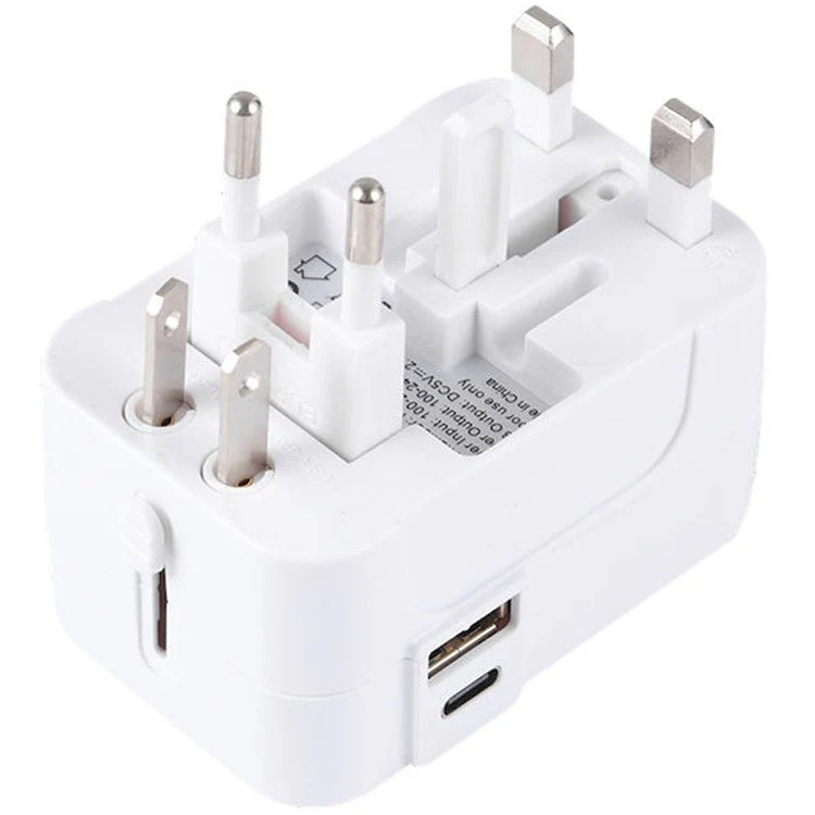 HH202-C Worldwide All in One Universal Travel Charger Adapter Wall Charge Plug with 1 USB+1 Type-C - Image 3