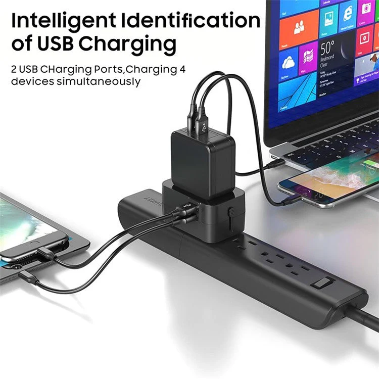 HH202-PD Universal Travel Charge Adapter Wall Plug with PD 20W Type-C + QC 18W USB - Black - Image 4