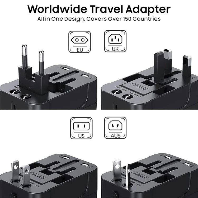 HH202-PD Universal Travel Charge Adapter Wall Plug with PD 20W Type-C + QC 18W USB - White - Image 3