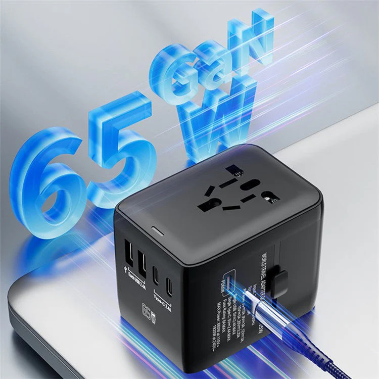 HHT901A Worldwide Travel Charge GaN Adapter Wall Plug PD 65W Fast Charging Plug Converter - White - Image 3