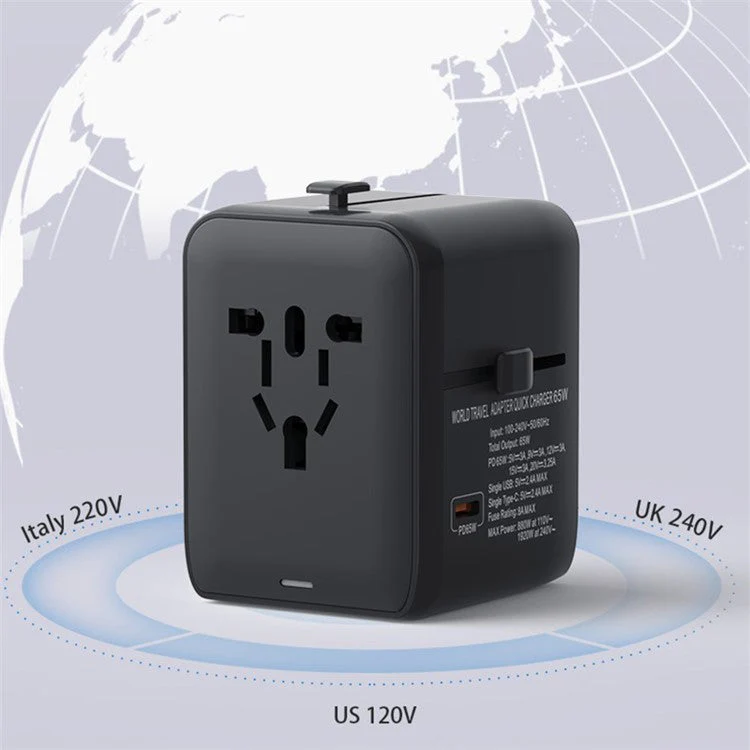 HHT901A Worldwide Travel Charge GaN Adapter Wall Plug PD 65W Fast Charging Plug Converter - White - Image 8
