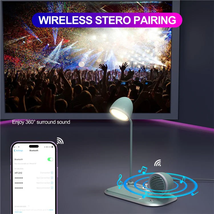 HT-310 3-in-1 15W Wireless Charger 3 Light Modes LED Desk Lamp with Bluetooth Speaker - Blackish Green - Image 8