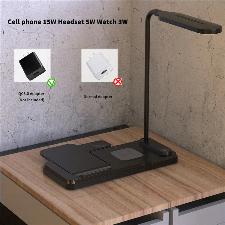 HT-503 Folding 15W Wireless Charger for Phone / Watch / Earbuds with Touch Control LED Table Lamp - Black - Image 5
