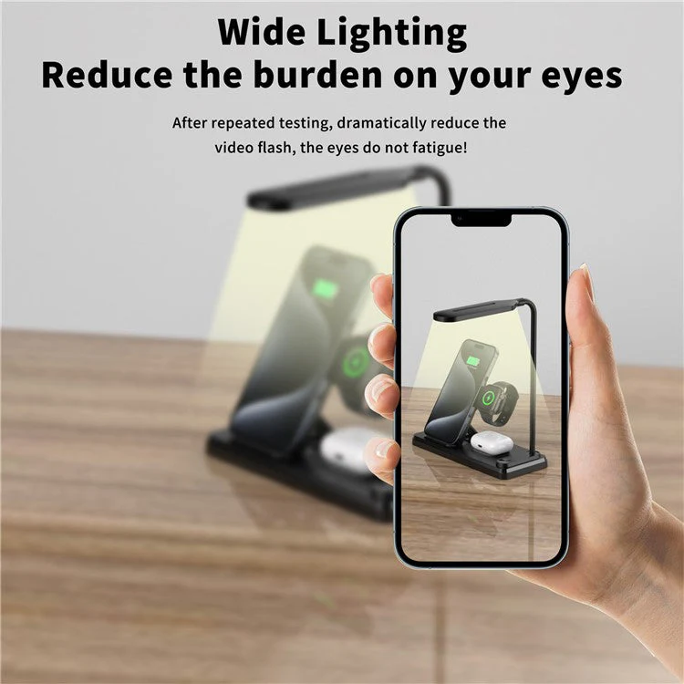 HT-503 Folding 15W Wireless Charger for Phone / Watch / Earbuds with Touch Control LED Table Lamp - Black - Image 8