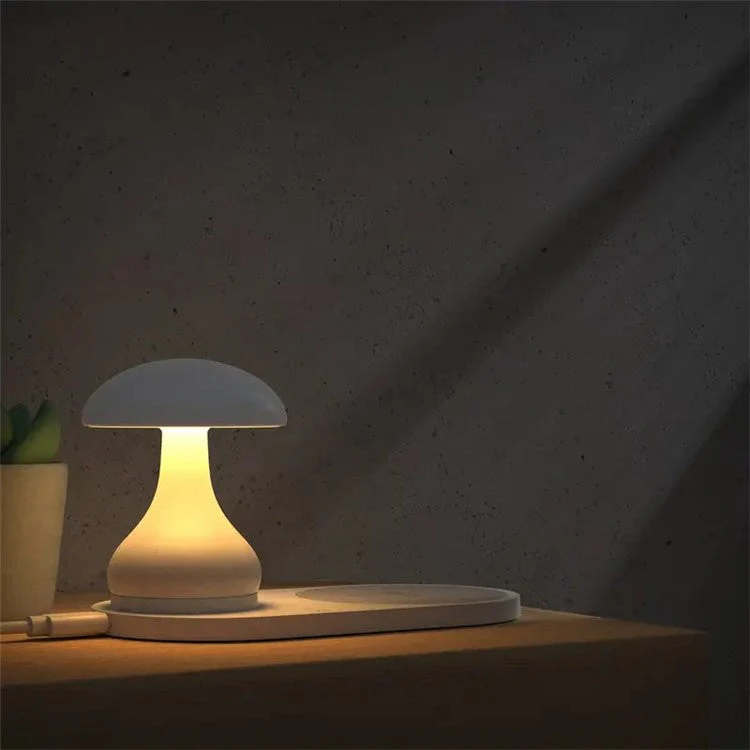 HT-513 2-In-1 Mushroom Night Lamp Wireless Charger Bedside Light - Black - Image 5