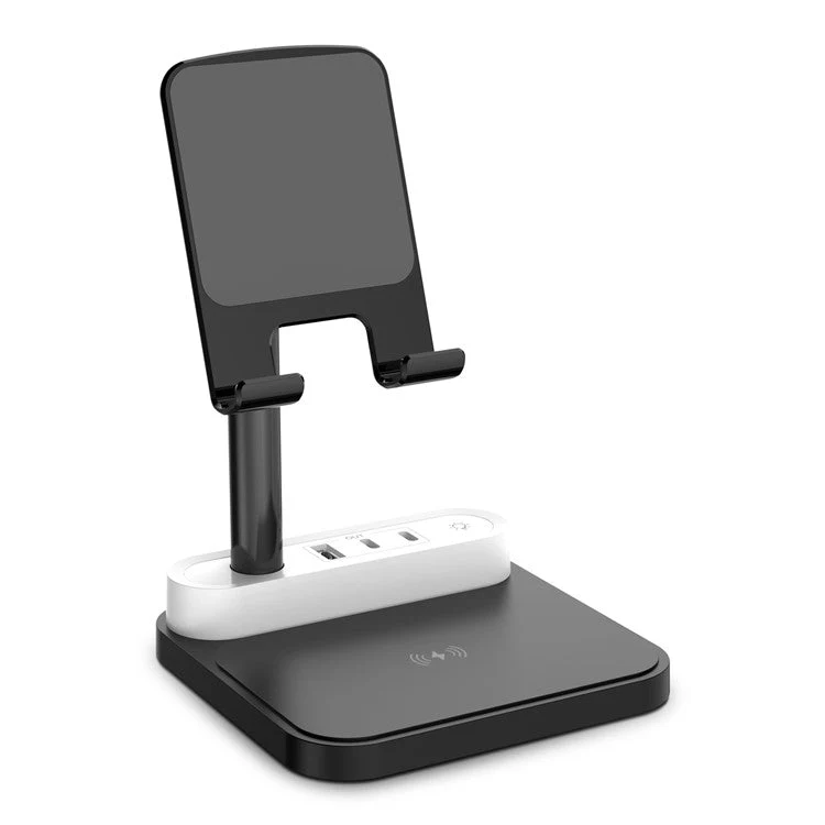 HT-531 15W Wireless Charger with Night Light Phone Bracket USB + Type-C Power Socket - Black - Image 2