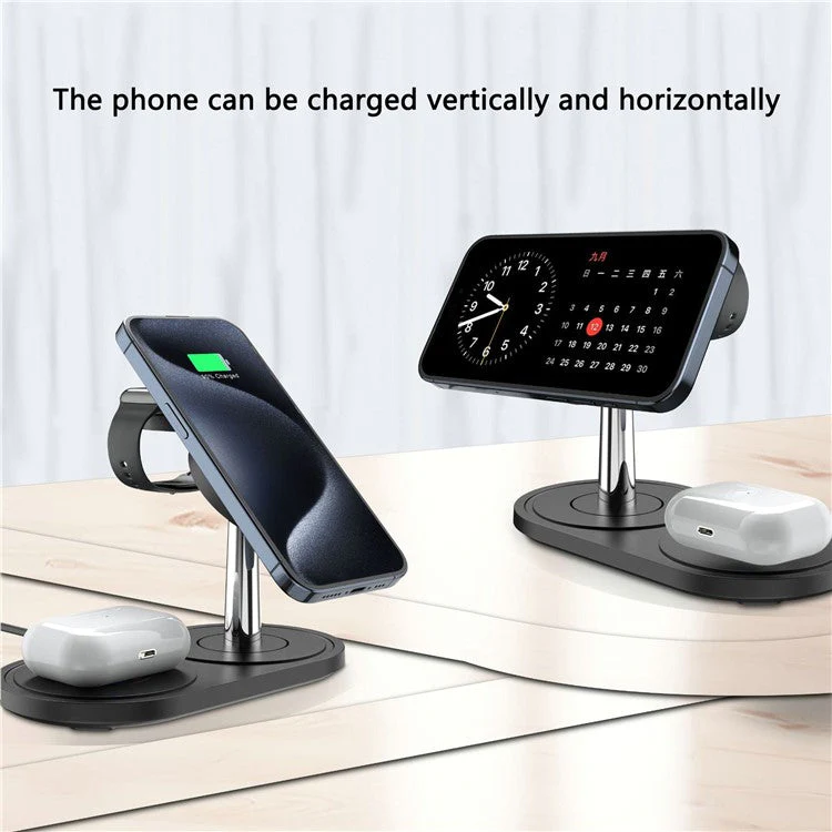 HT-534 For iPhone AirPods Apple Watch 15W Wireless Charger Fast Charging Stand - Black - Image 3