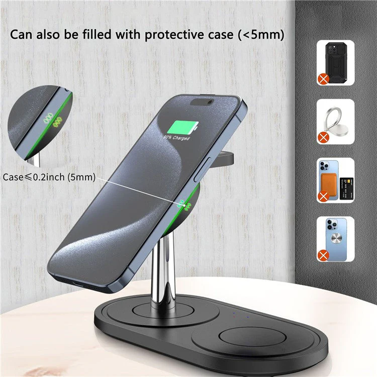 HT-534 For iPhone AirPods Apple Watch 15W Wireless Charger Fast Charging Stand - Black - Image 5