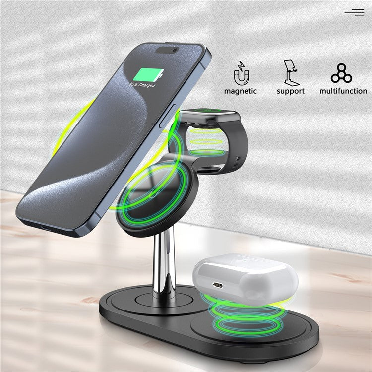 HT-534 For iPhone AirPods Apple Watch 15W Wireless Charger Fast Charging Stand - White - Image 2