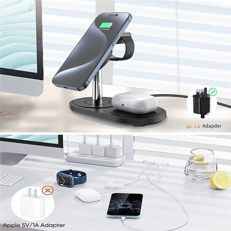 HT-534 For iPhone AirPods Apple Watch 15W Wireless Charger Fast Charging Stand - White - Image 4