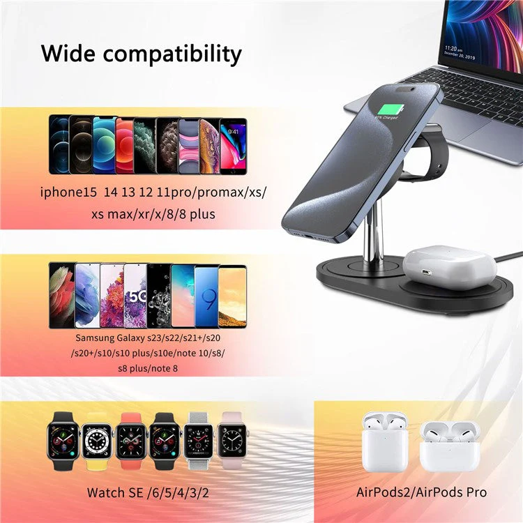 HT-534 For iPhone AirPods Apple Watch 15W Wireless Charger Fast Charging Stand - White - Image 7