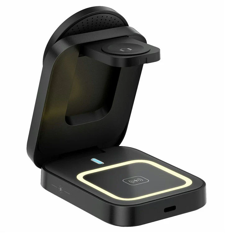 HT-541 Multifunctional Foldable 15W Wireless Phone Charger for Earbuds, Apple Watch Series - Black - Image 2