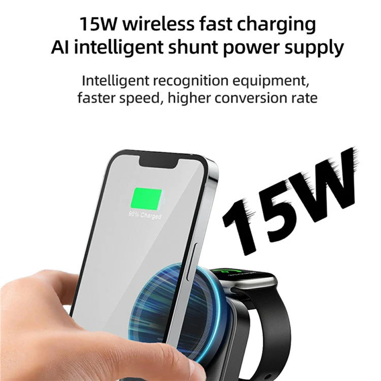 HT-541 Multifunctional Foldable 15W Wireless Phone Charger for Earbuds, Apple Watch Series - White - Image 4