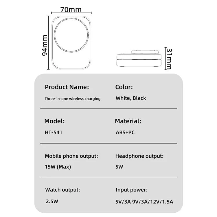 HT-541 Multifunctional Foldable 15W Wireless Phone Charger for Earbuds, Apple Watch Series - White - Image 8