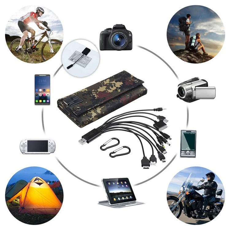 HY-IP077AB 10W Foldable Solar Charger Portable Solar Panel for Outdoor Camping Hiking - Black - Image 6