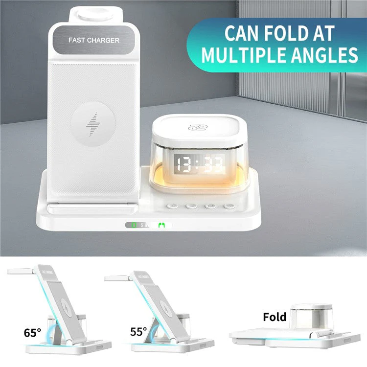 HYY-H33 5-in-1 15W Wireless Charger Folding Charging Station with Night Light - White - Image 4