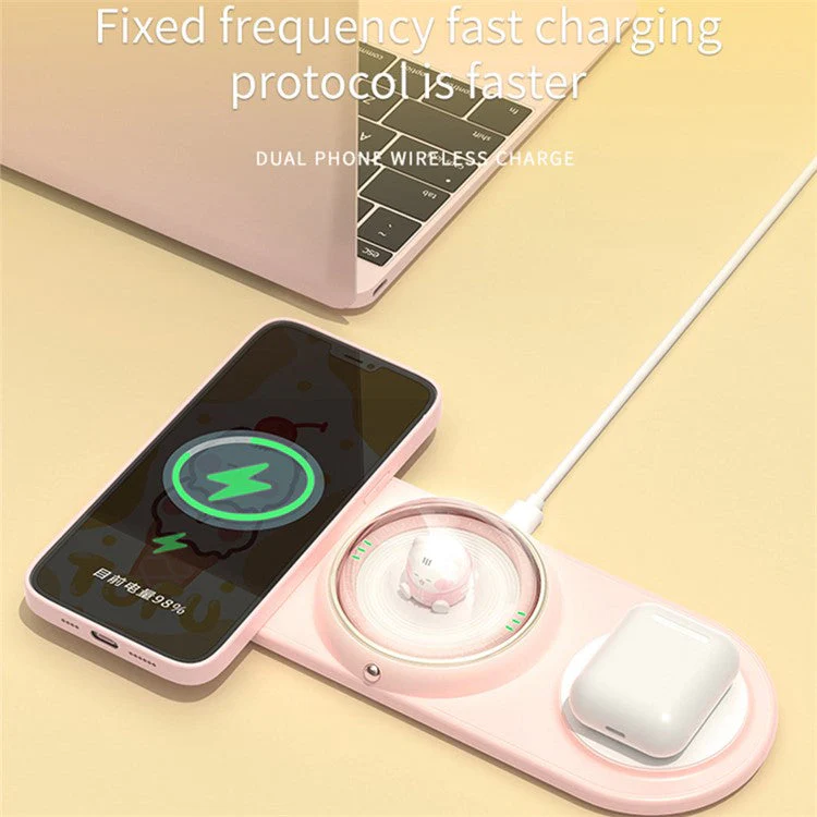ICARER FAMILY 2-in-1 Cute Cartoon Design Wireless Charger Phone Earphone Wireless Charging Dock - Black - Image 4