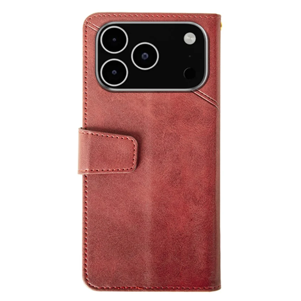 IDEWEI For iPhone 17 Pro Max Case Leather Wallet Phone Cover Stand Calf Texture - Red - Image 5