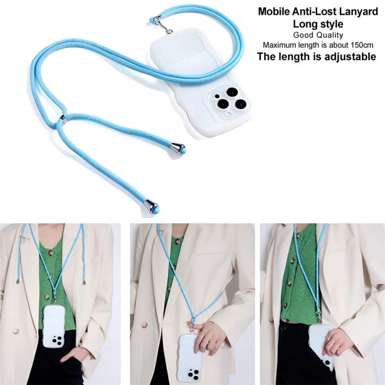 IMAK 150cm Universal Mobile Phone Lanyard Crossbody Strap Neck Rope with Transparent Patch, Long Style - Sky Blue - Image 3