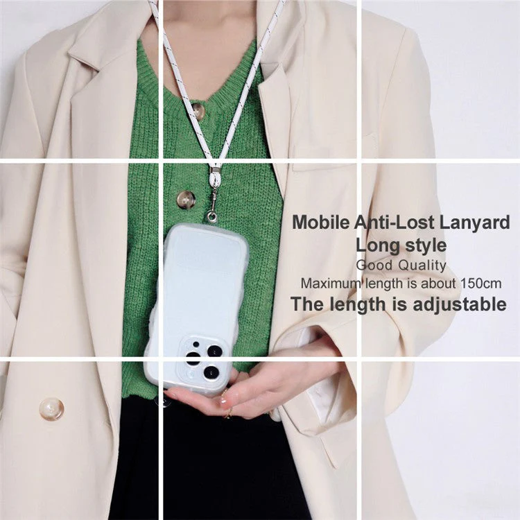 IMAK 150cm Universal Mobile Phone Lanyard Crossbody Strap Neck Rope with Transparent Patch, Long Style - White - Image 6