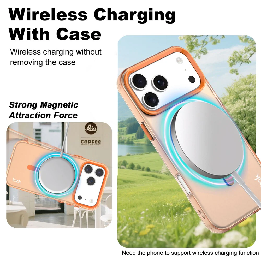 IMAK For iPhone 17 Pro Max Case Compatible with MagSafe Candy Color Anti Drop TPU + PET Back Cover - Orange - Image 2
