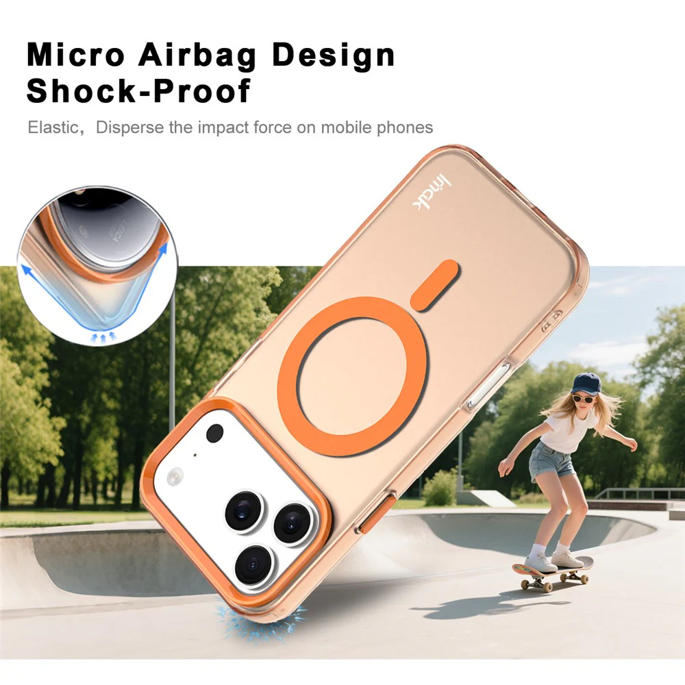 IMAK For iPhone 17 Pro Max Case Compatible with MagSafe Candy Color Anti Drop TPU + PET Back Cover - Orange - Image 3