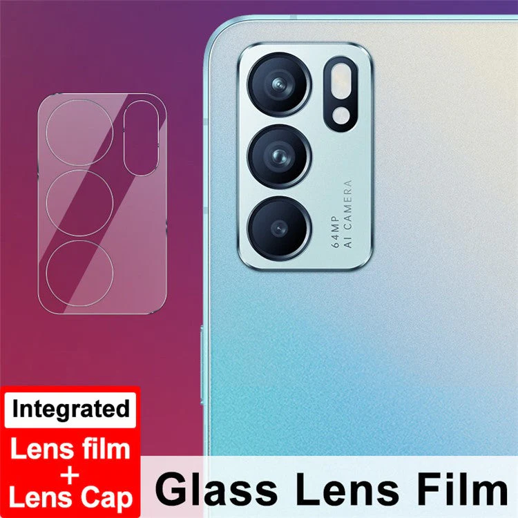 IMAK High Definition Tempered Glass Anti-Scratch Camera Lens Film + Acrylic Lens Cap for Oppo Reno6 5G - Image 2