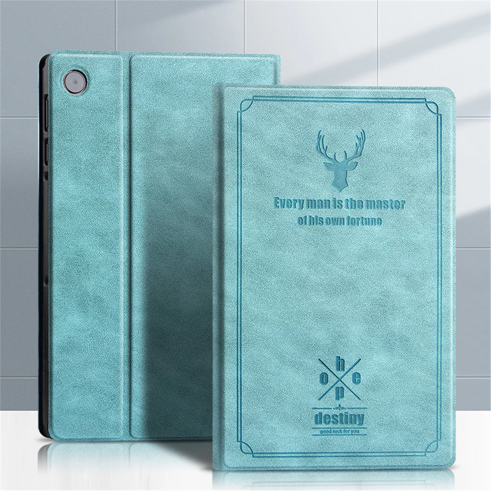 Imprint Deer and Quote Pattern Leather + Plastic Tablet Shell for Lenovo Tab M10 Plus - Blue - Image 2