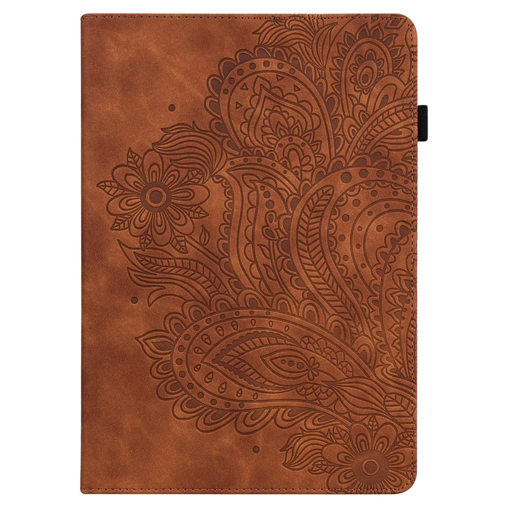 Imprinted Flower Pattern Leather Wallet Stand Tablet Protective Case for Lenovo Tab M10 Plus - Brown - Image 4